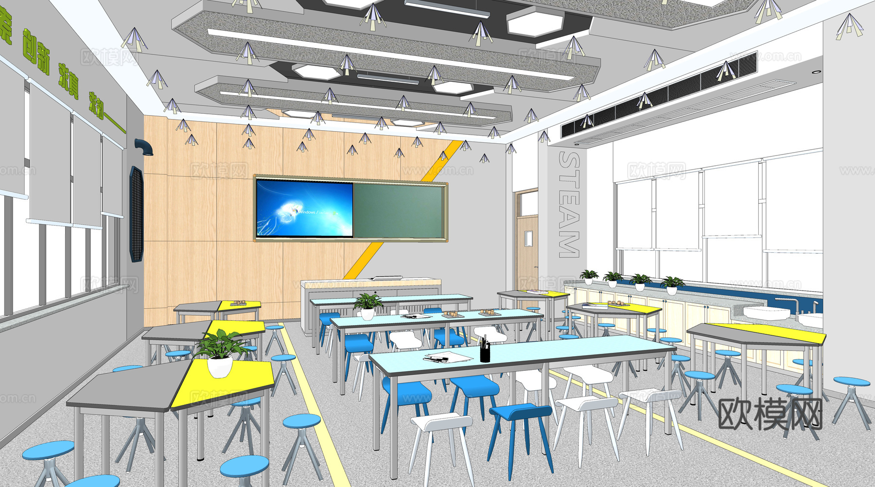 现代学校实验教室su模型下载