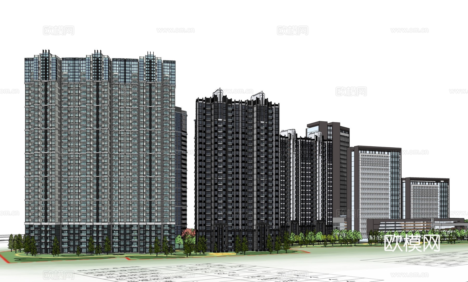 现代小区建筑外观su模型下载