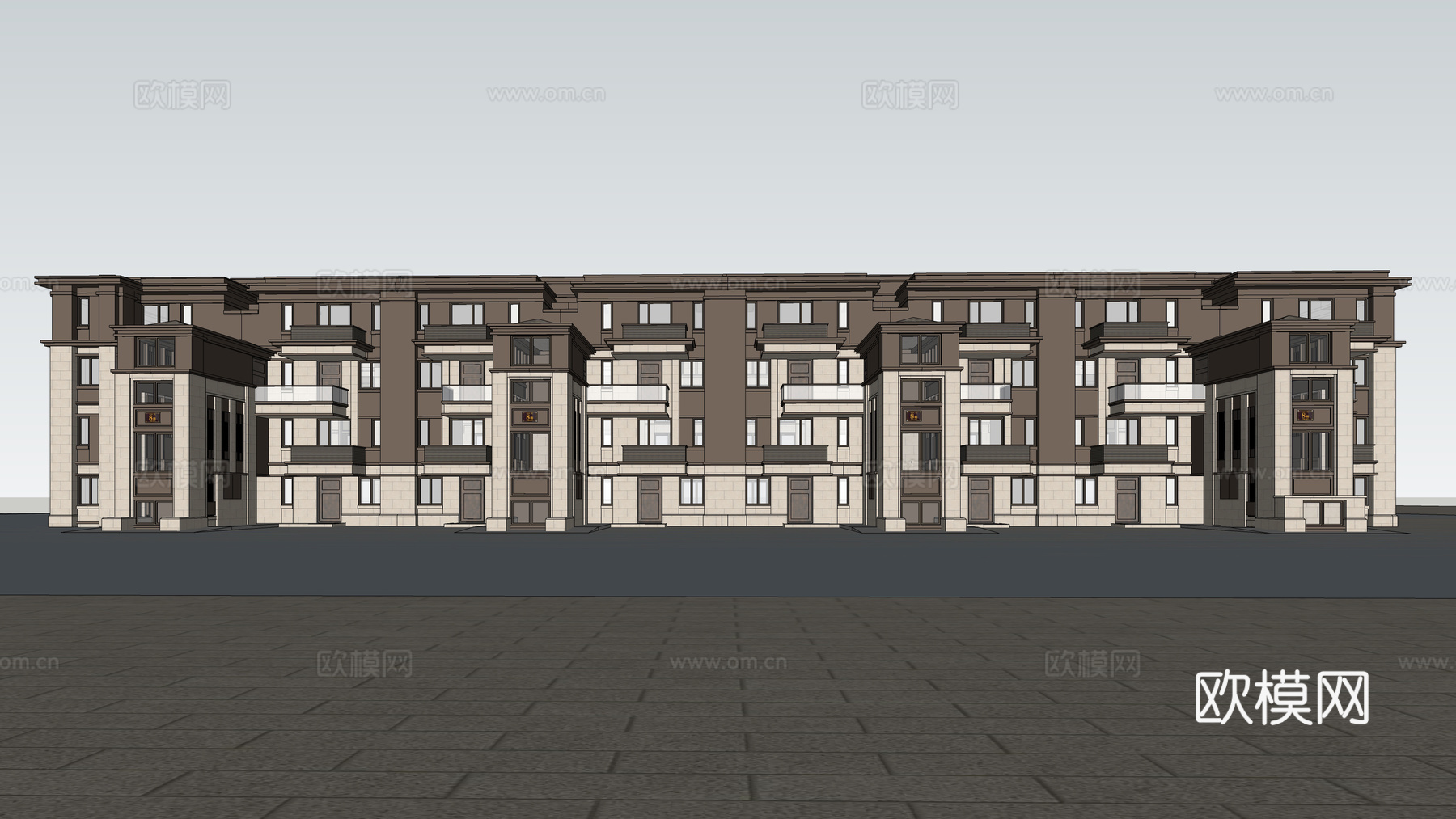新中式住宅楼建筑外观su模型下载
