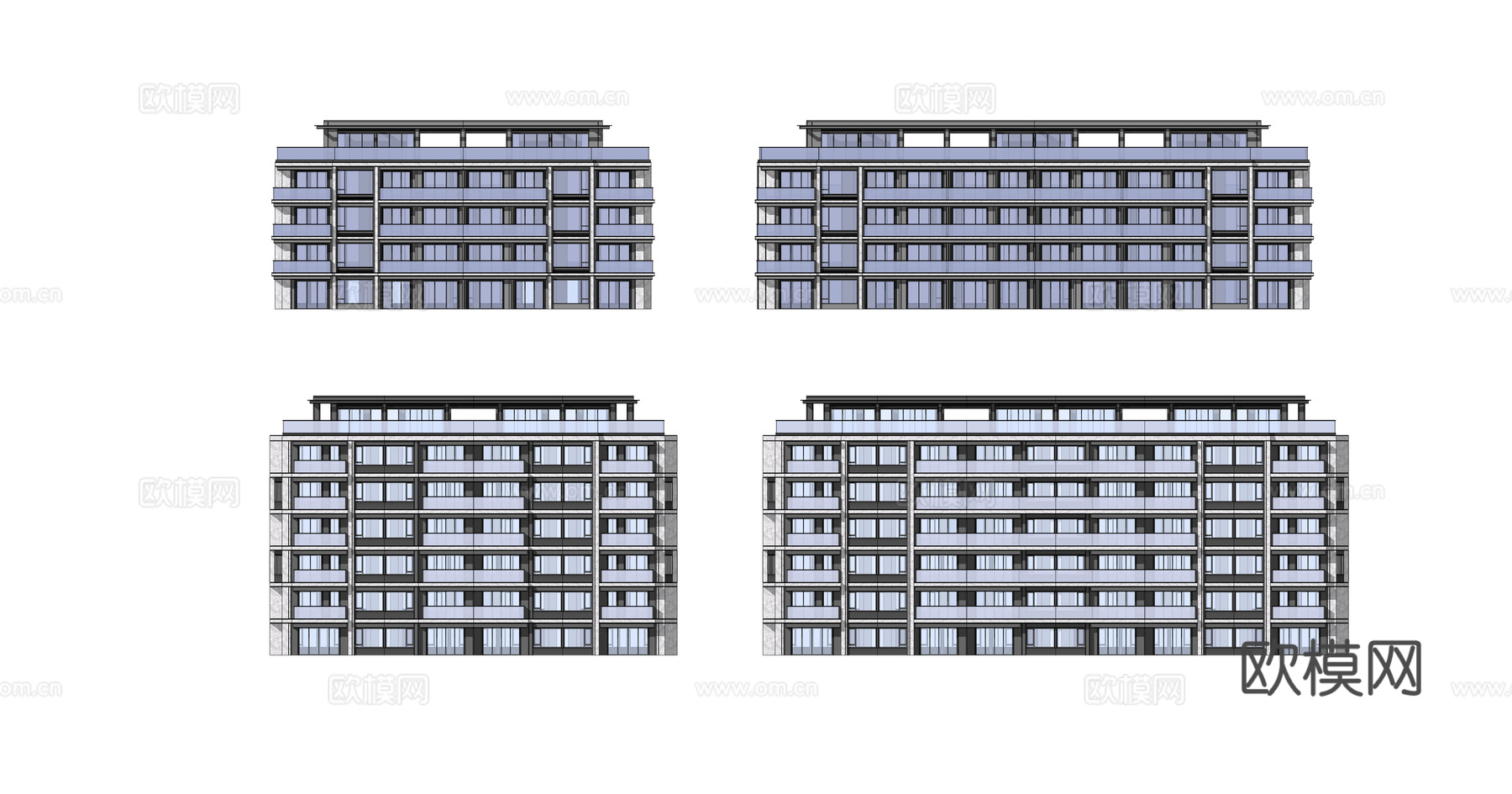 现代住宅楼建筑外观su模型下载