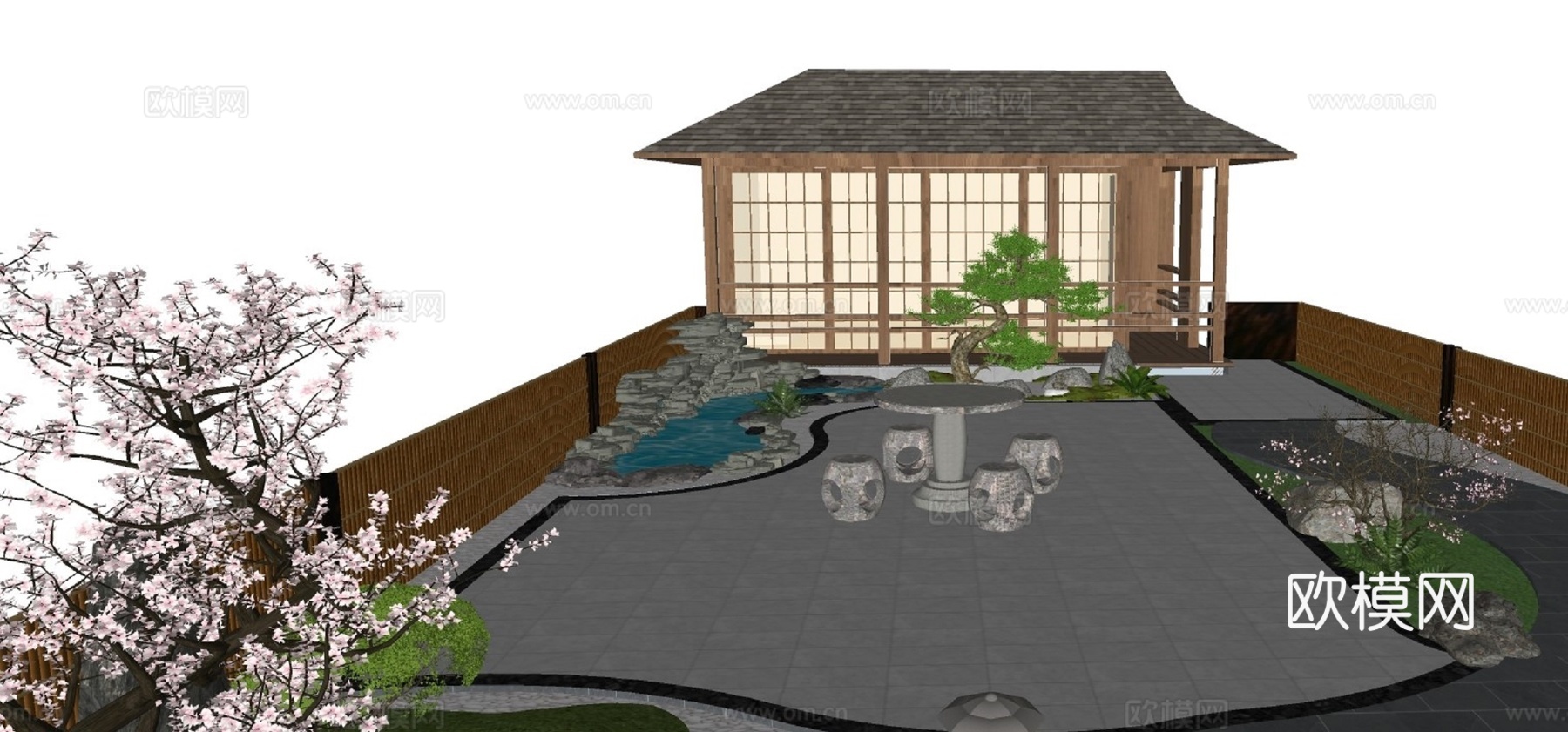 日式庭院花园su模型下载