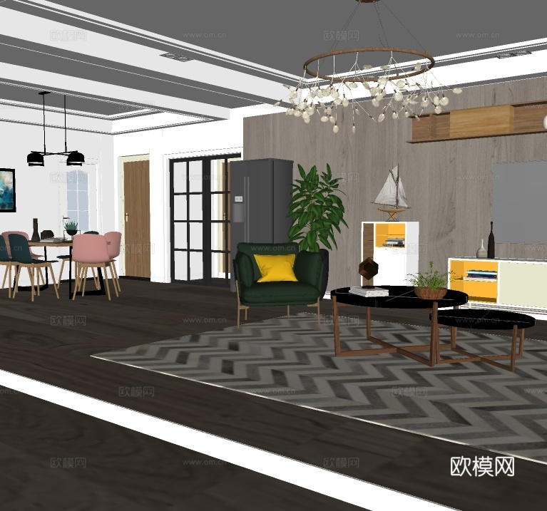 北欧客餐厅su模型下载