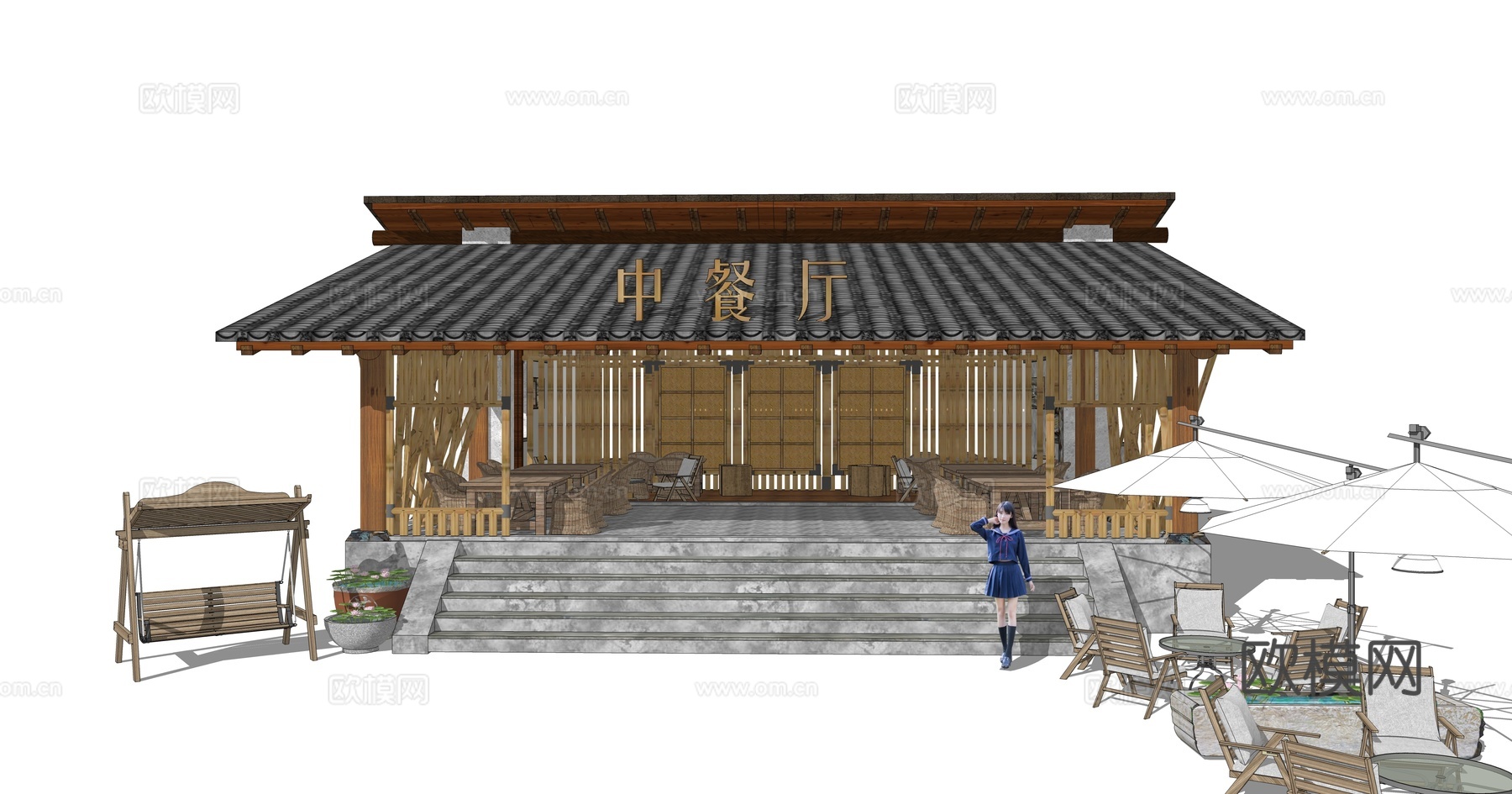 自然风中餐厅su模型下载