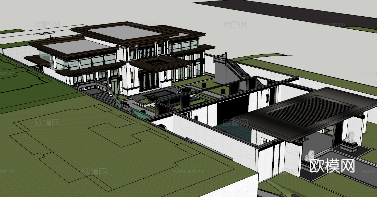 新中式售楼处su模型下载下载（渲染图1）