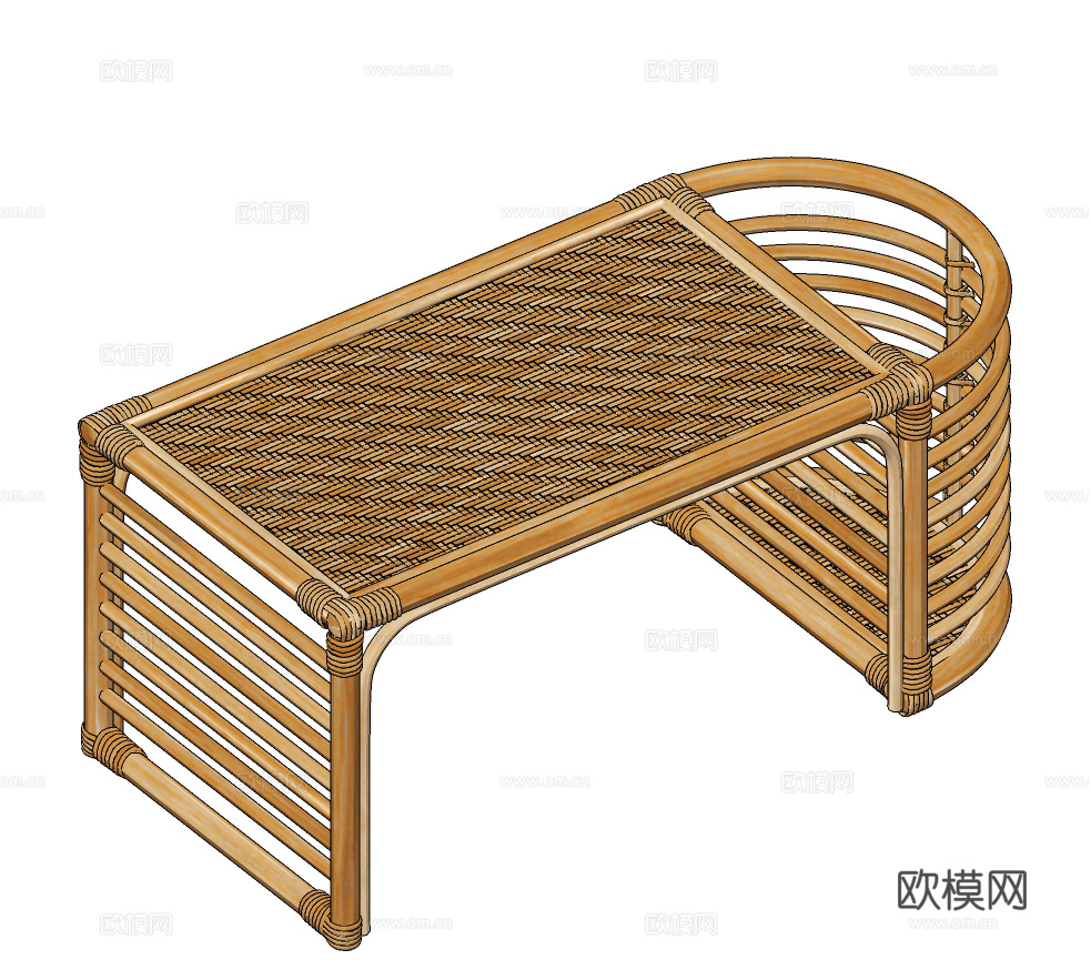 自然风藤编茶几su模型下载