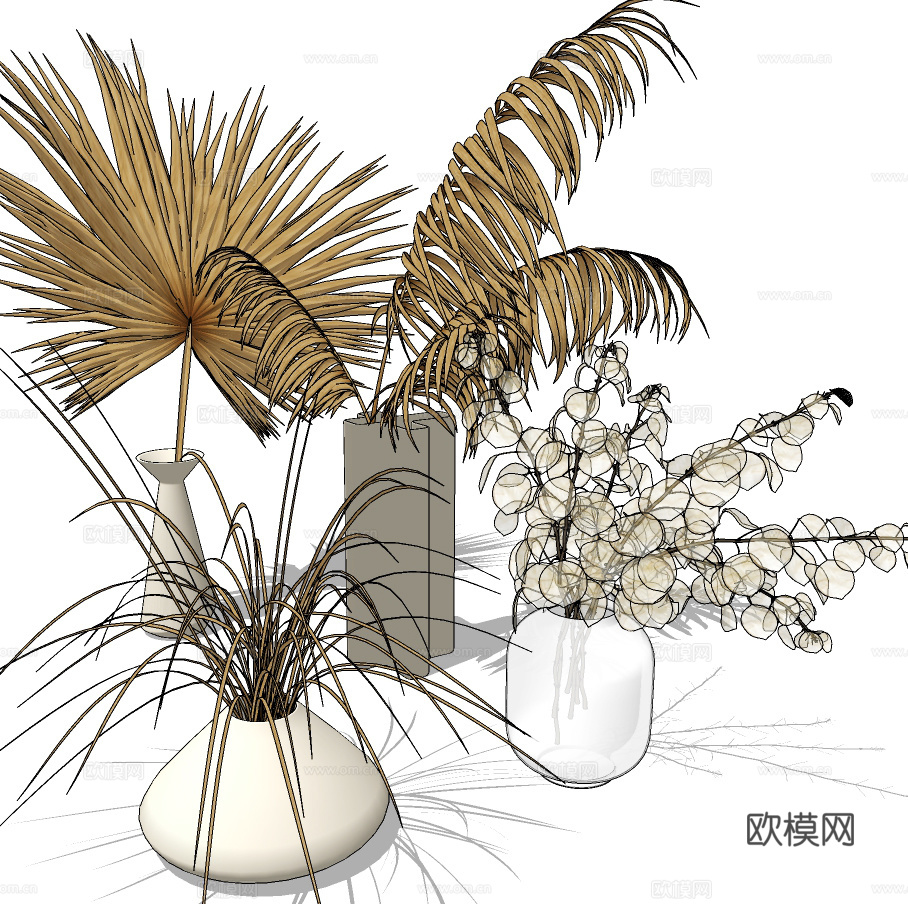 现代花瓶插花su模型下载