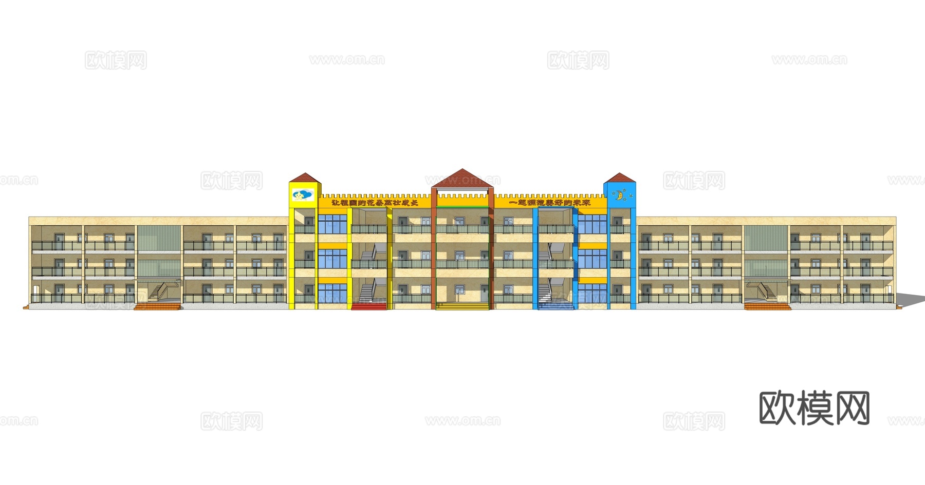 现代幼儿园教学楼建筑外观su模型下载