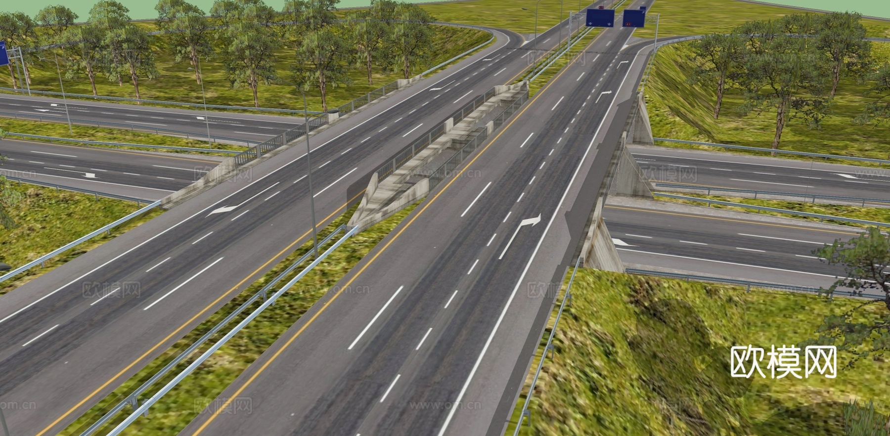 现代山路高速路道路规划su模型下载