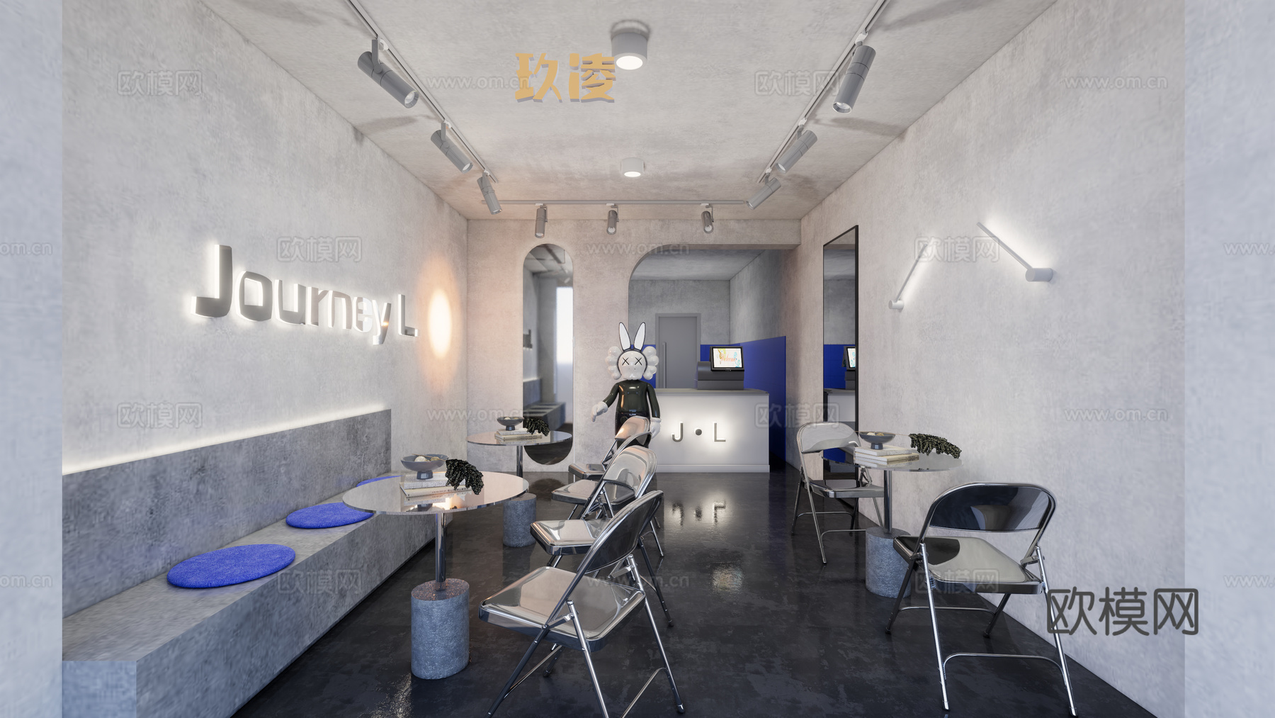 现代侘寂奶茶店su模型下载
