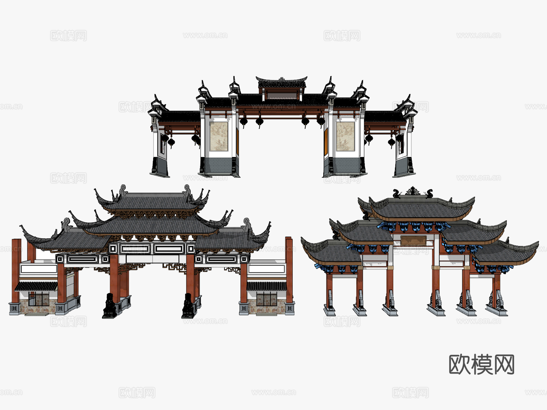 中式古建牌坊牌楼门楼su模型下载