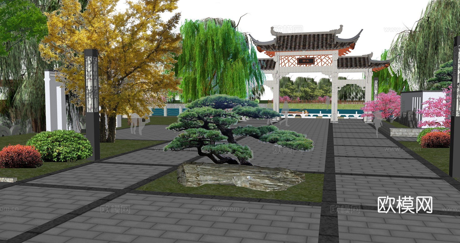 新中式乡村园林景观su模型下载