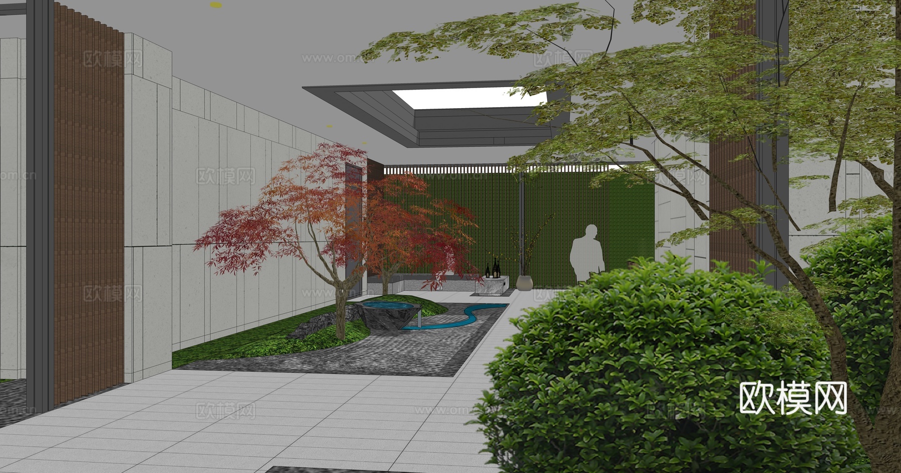 新中式庭院花园su模型下载