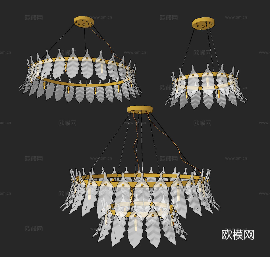 现代轻奢树叶水晶玻璃吊灯su模型下载