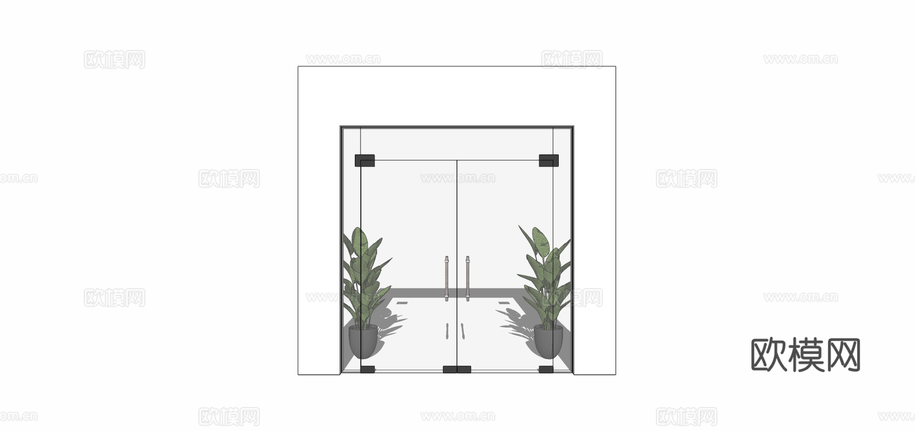 现代双开门玻璃门su模型下载