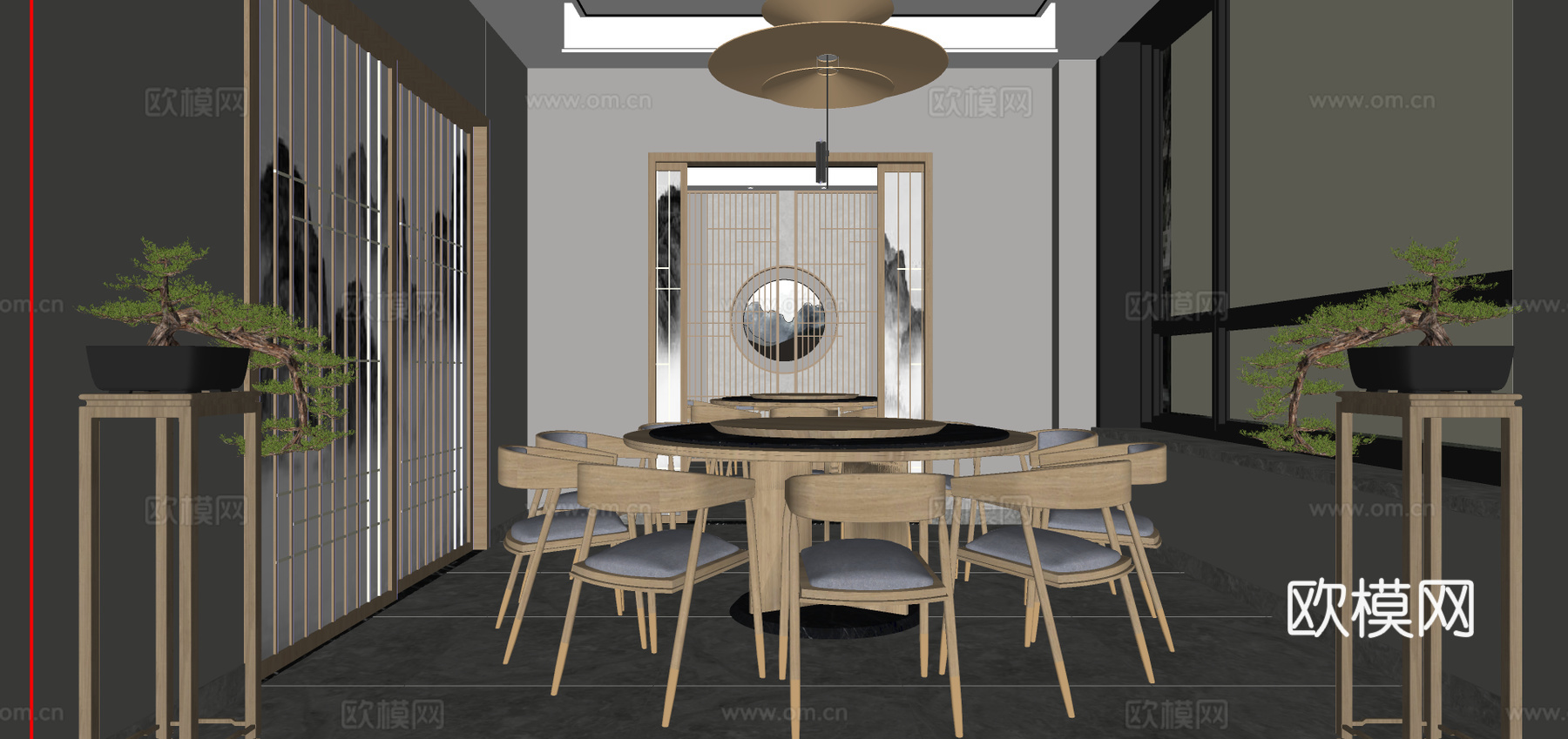新中式中餐厅su模型下载