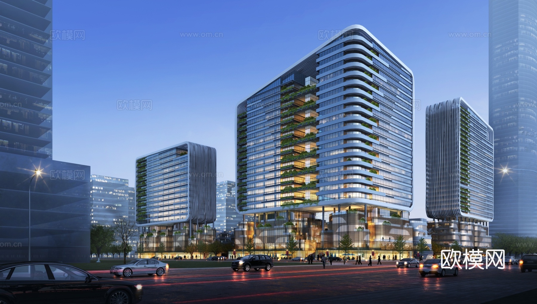 现代商业中心建筑外观su模型下载