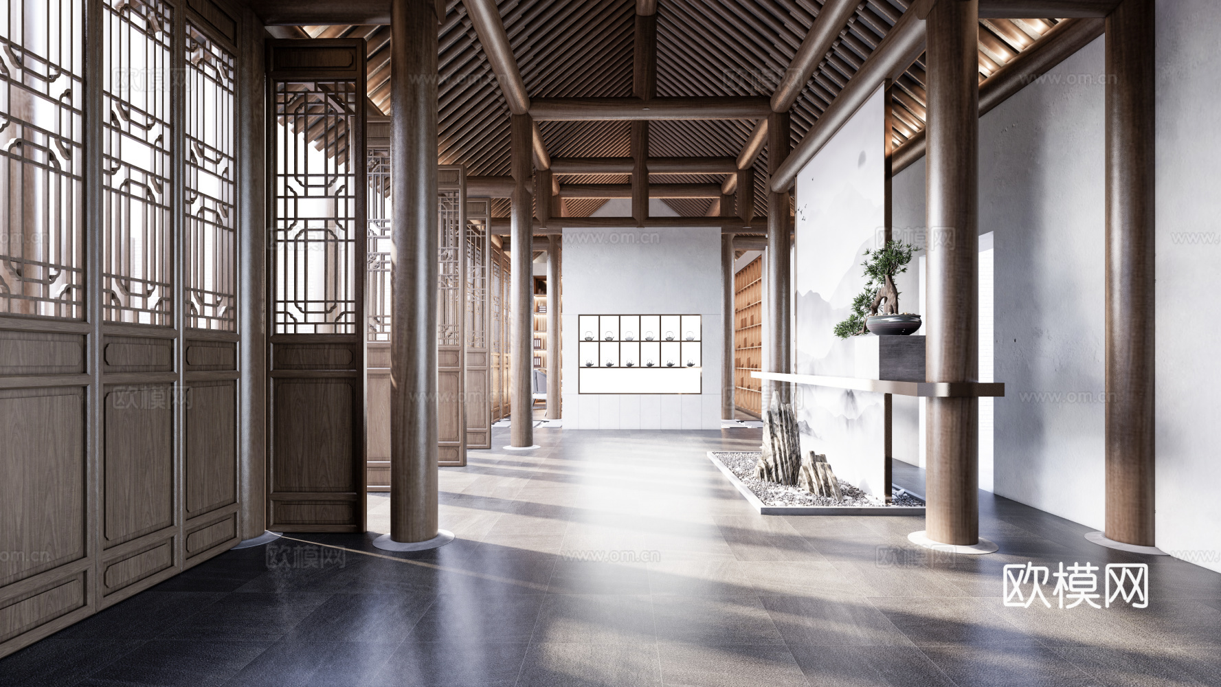 中式茶楼大厅su模型下载
