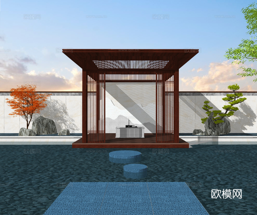 新中式景观凉亭su模型下载