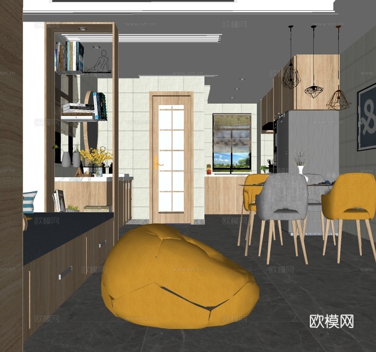 北欧公寓客餐厅su模型下载