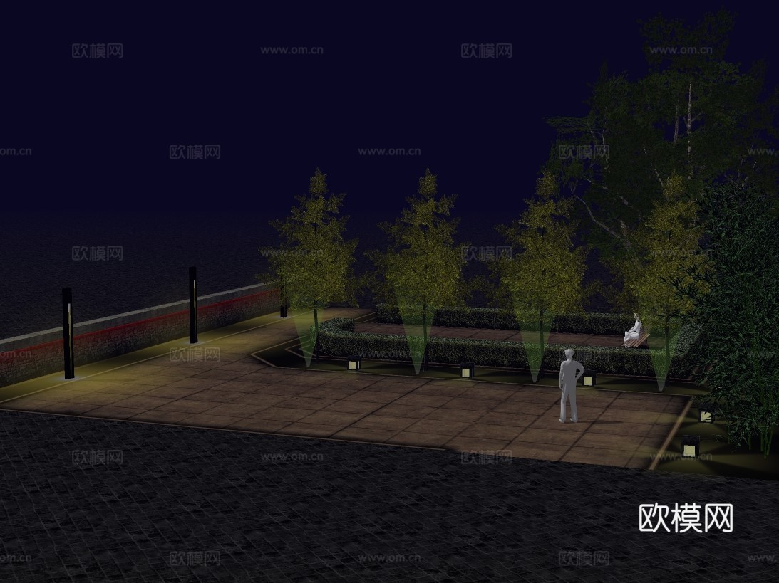 现代公园景观夜景su模型下载
