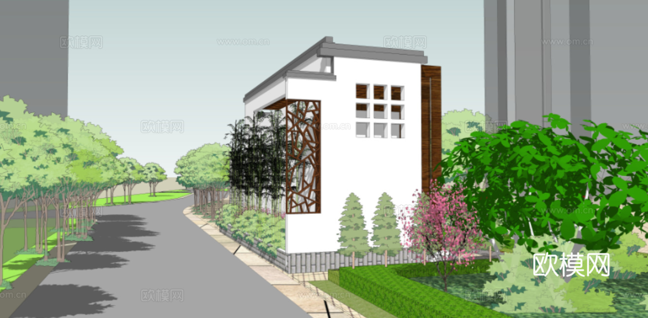 现代地铁冷却塔建筑外观su模型下载