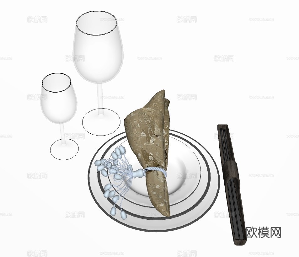 现代酒杯餐具su模型下载