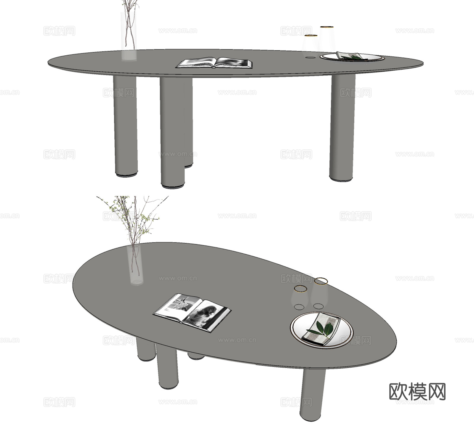 现代茶几su模型下载