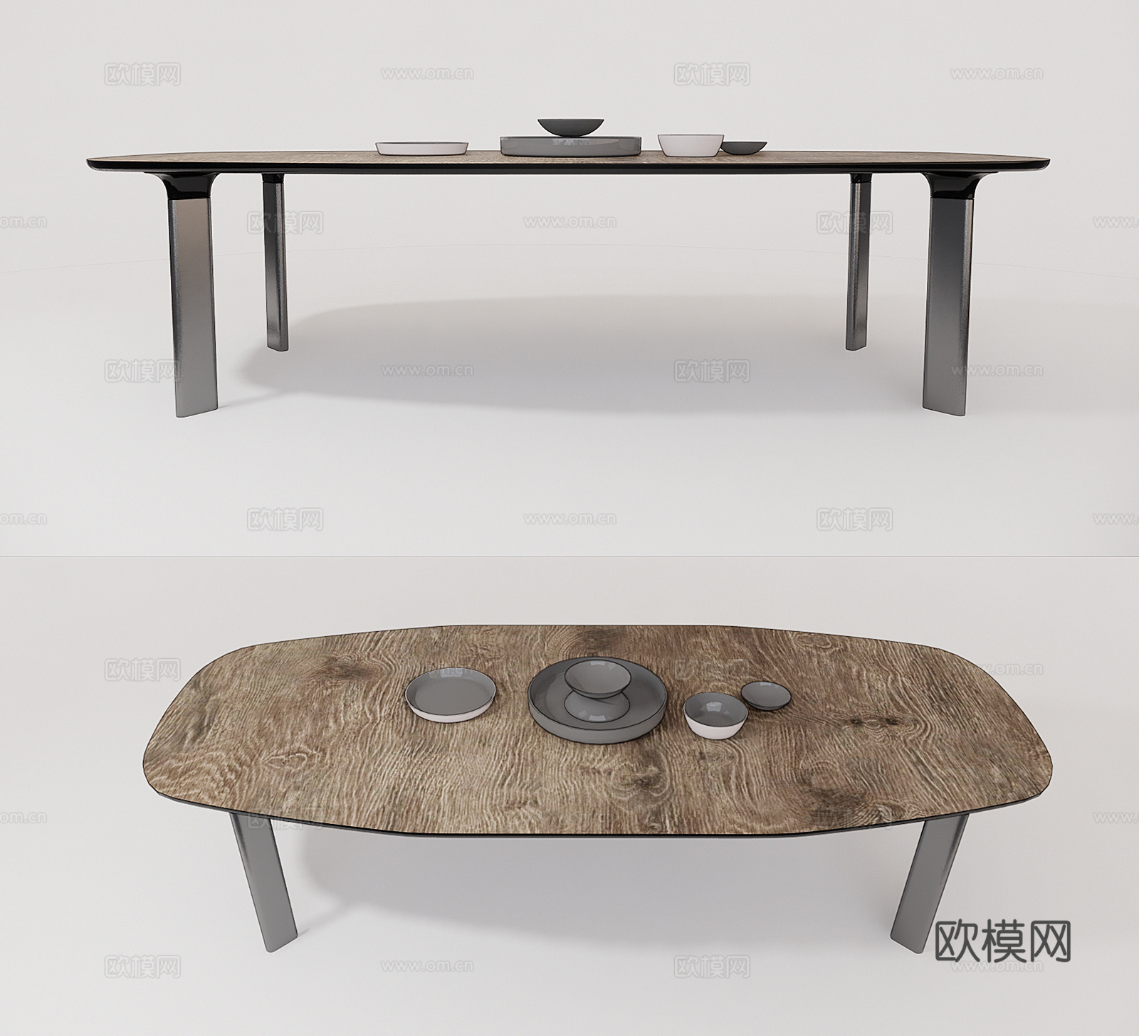 现代条形餐桌su模型下载