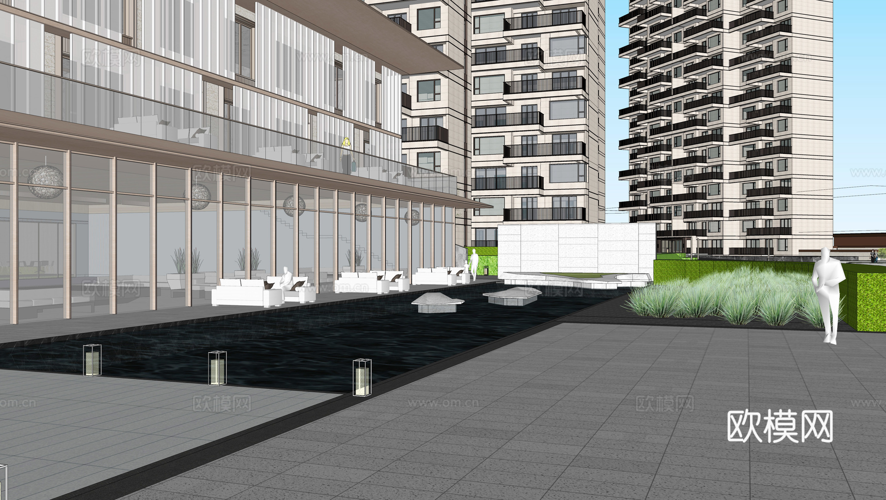 现代住宅小区建筑外观su模型下载