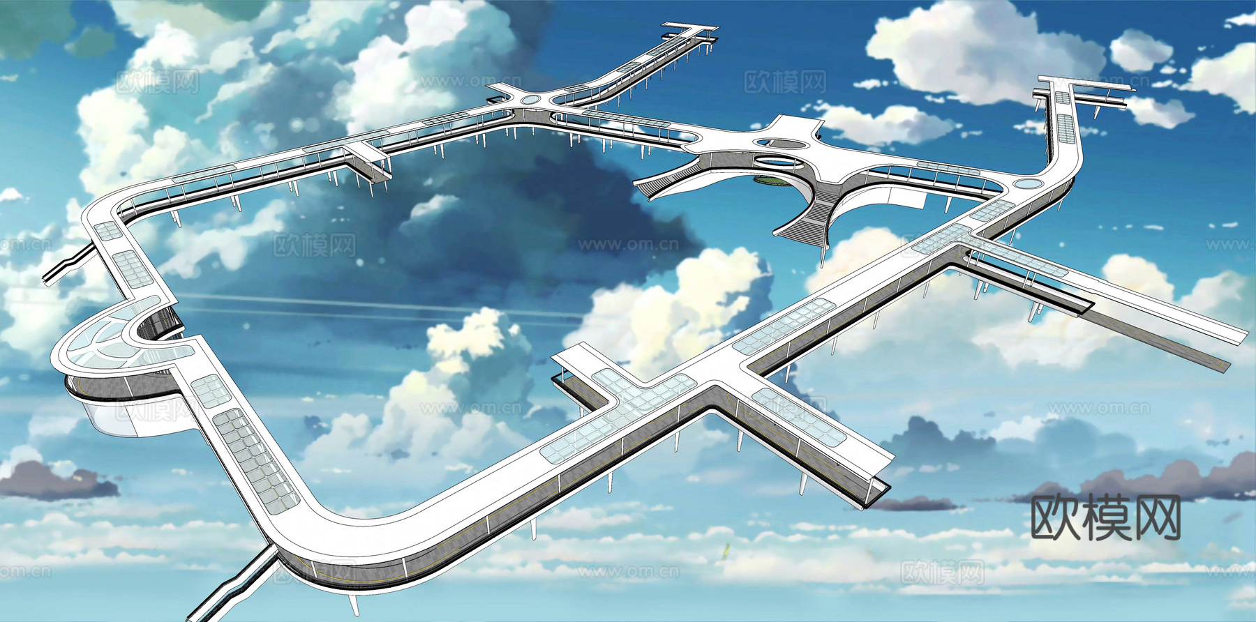 现代景观桥跨街天桥空中栈道su模型下载