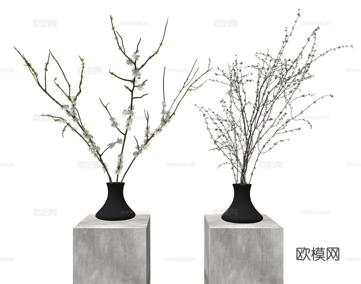 现代树枝花瓶插花su模型下载