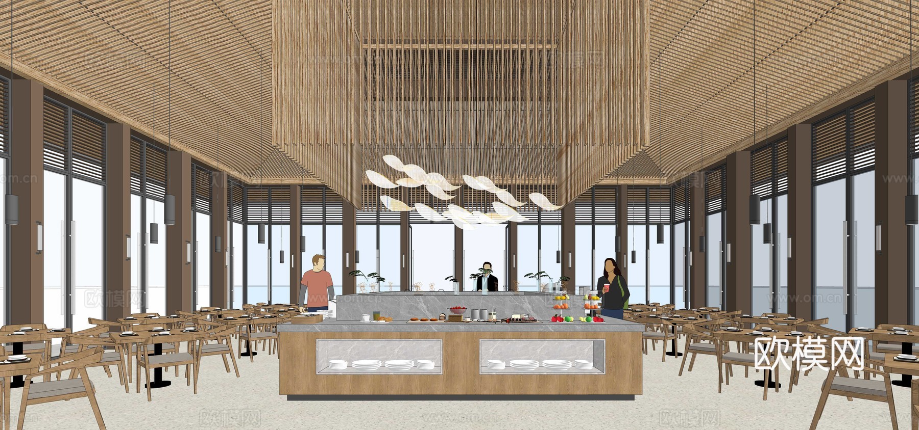 现代自助餐厅su模型下载