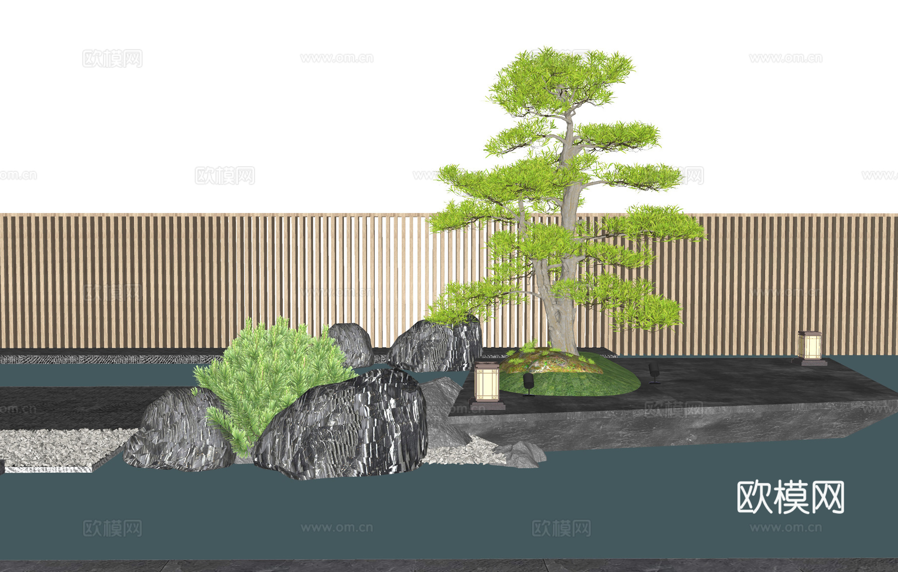 新中式假山水景小品su模型下载