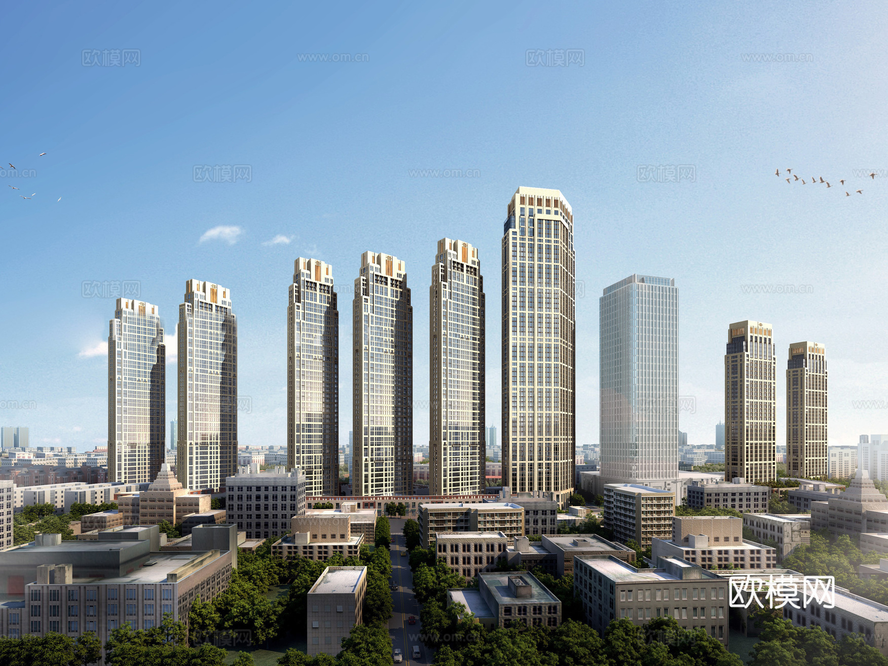 现代高层小区建筑外观su模型下载