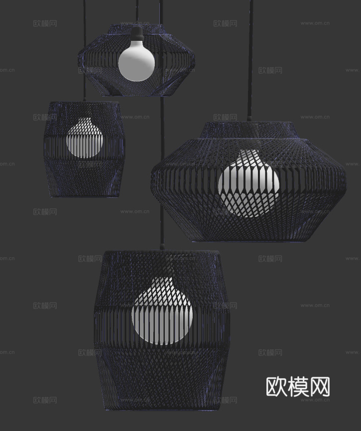 工业风金属网吊灯su模型下载
