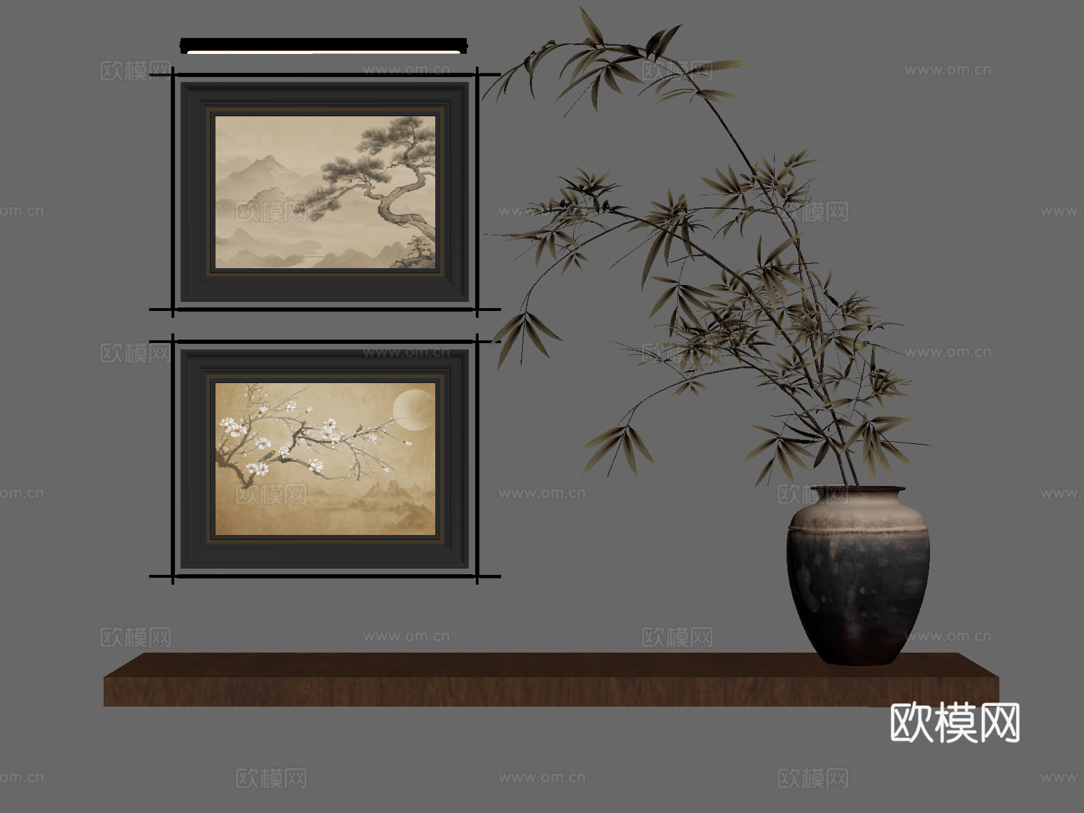 04新中式墙饰 花瓶 挂画su模型