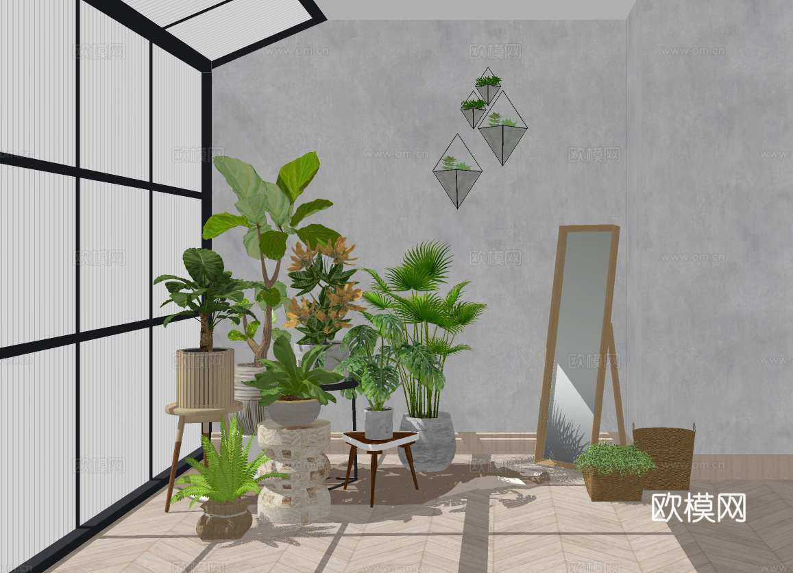 现代植物盆栽su模型下载