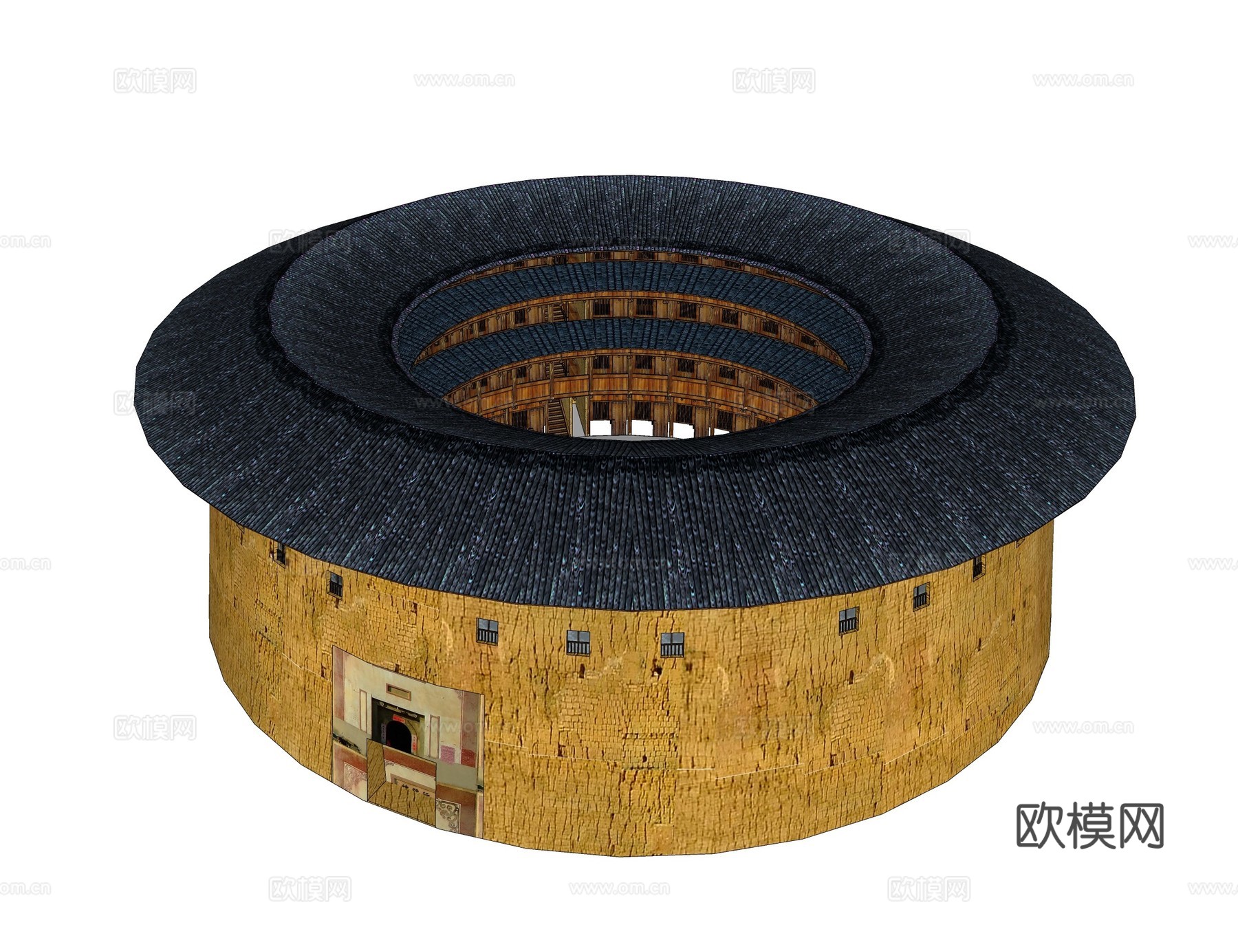 中式古建土楼su模型下载