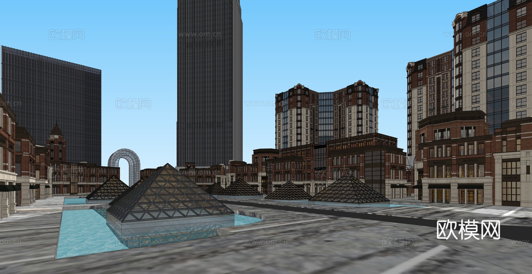 现代商业街su模型下载下载（渲染图4）