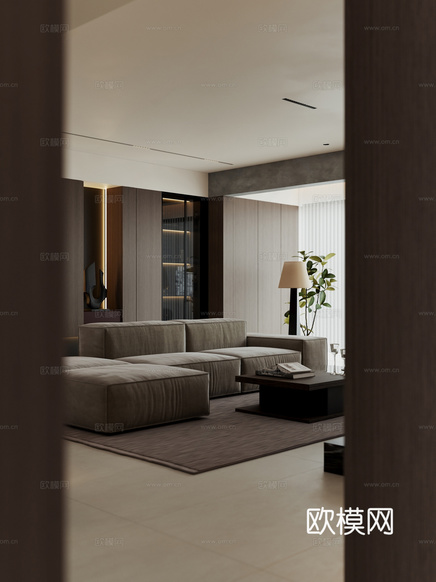 現(xiàn)代意式家居客廳 意式沙發(fā) 沙發(fā)茶幾組合 樓梯 電視背景 懶3d模型下載(渲染圖3)