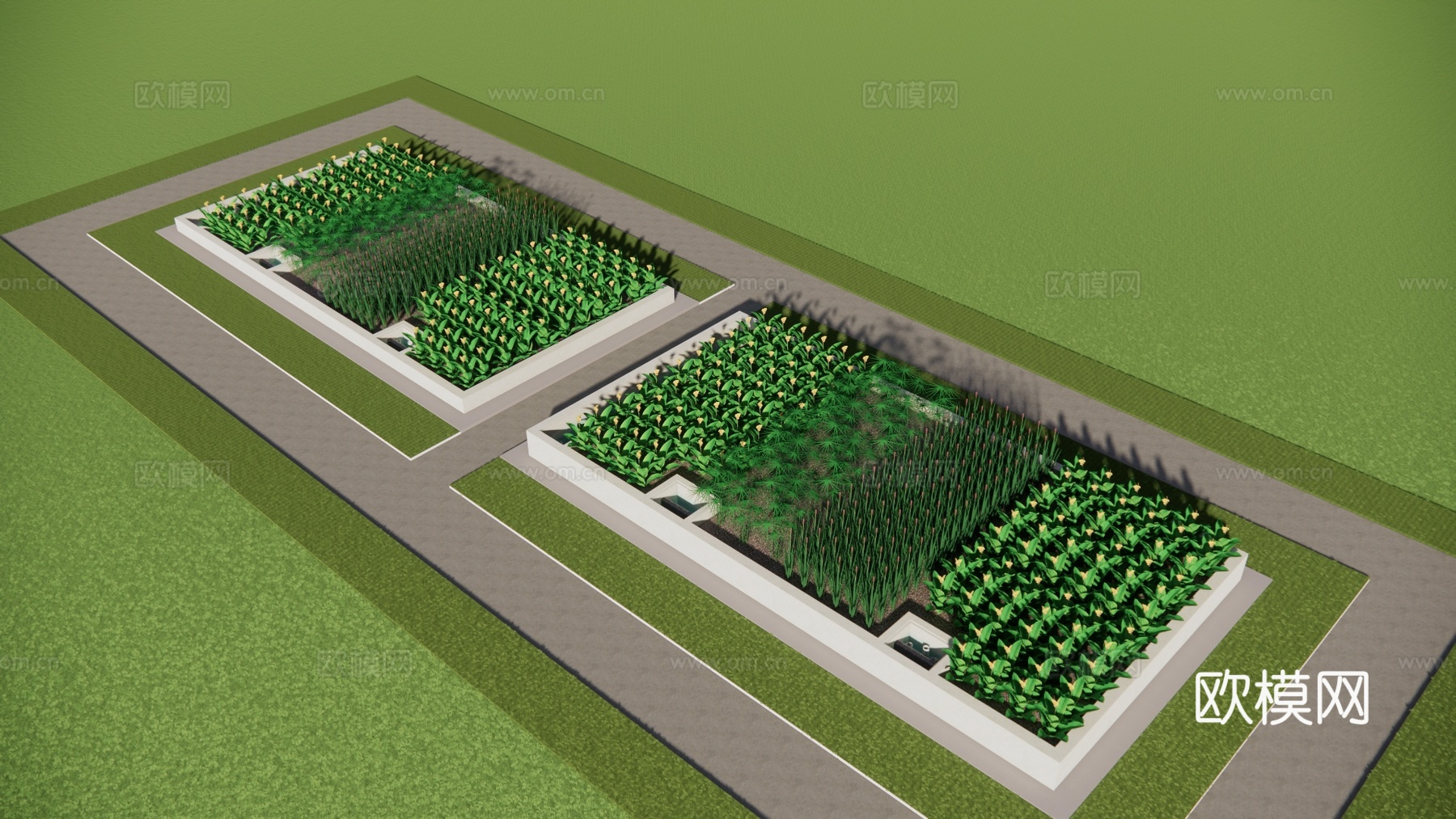 现代绿植花圃su模型下载