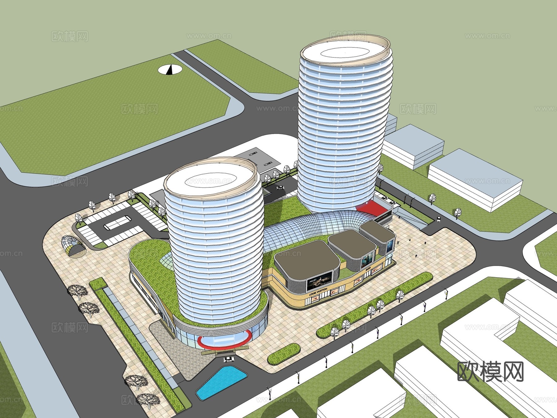 现代商业综合体建筑外观su模型下载