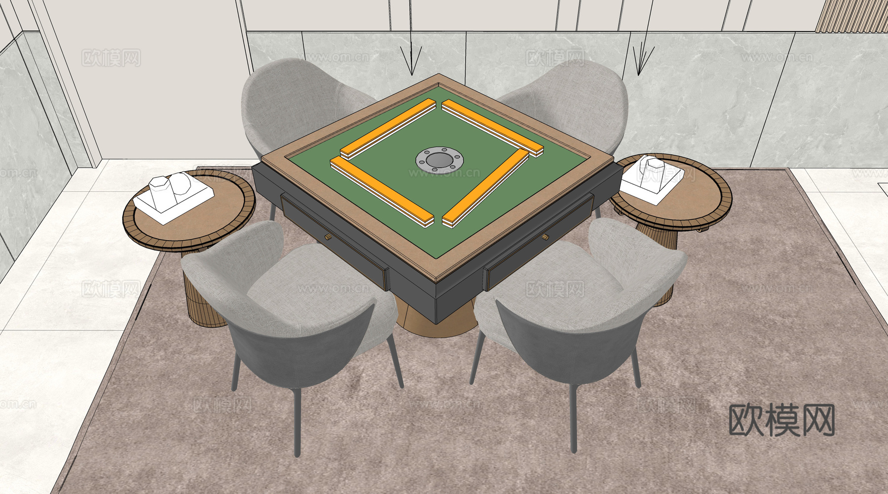 现代麻将桌椅su模型下载