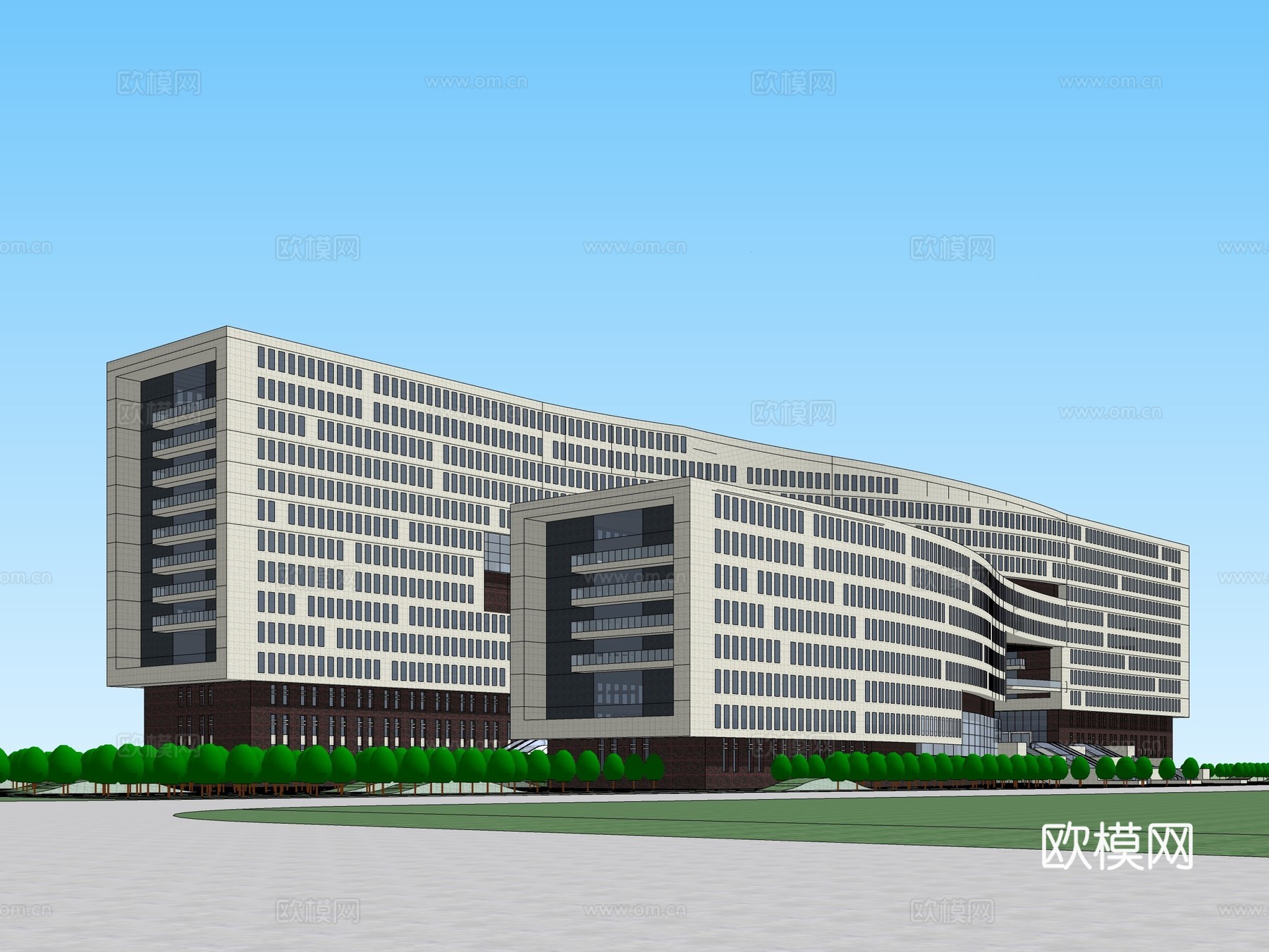 现代多层办公楼建筑外观su模型下载