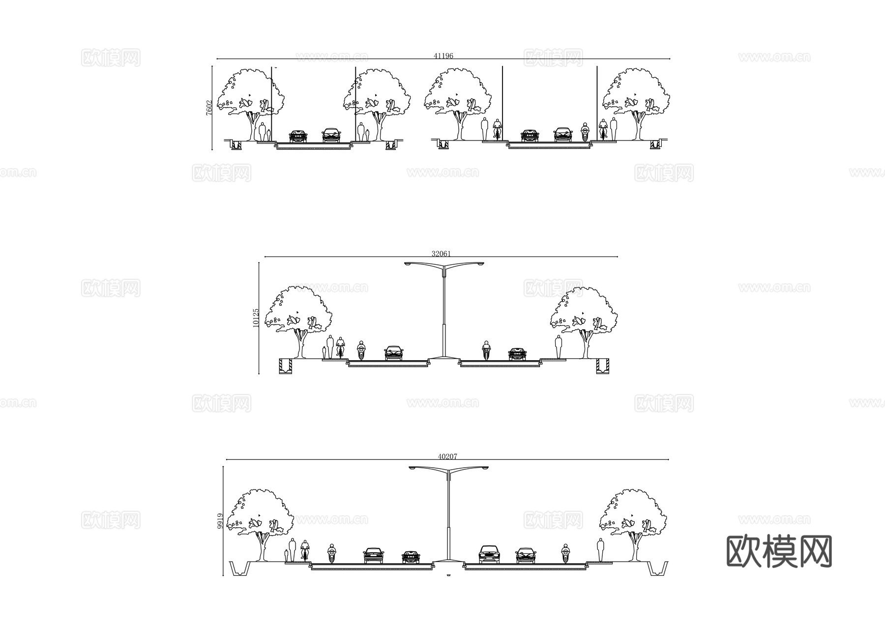 城市道路截面图 城市道路结构图 城市道路设计截面 城市道路横cad施工图