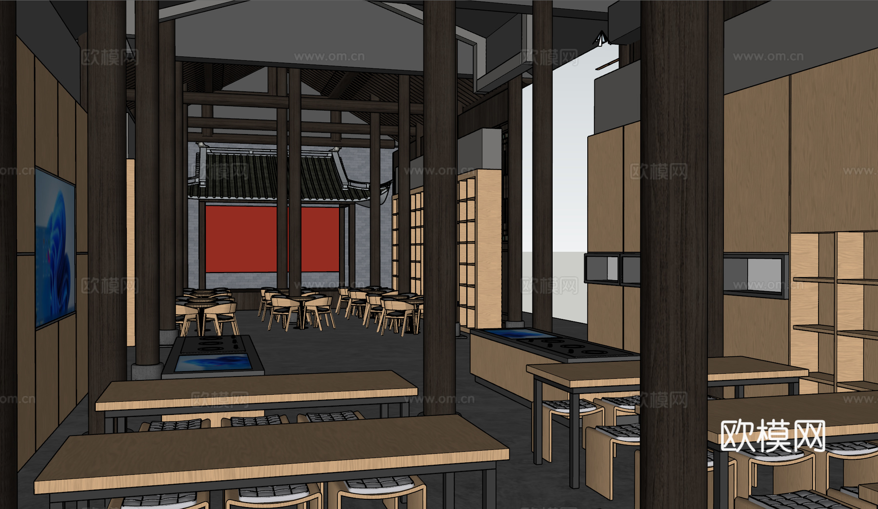 新中式展厅展馆休息区su模型下载