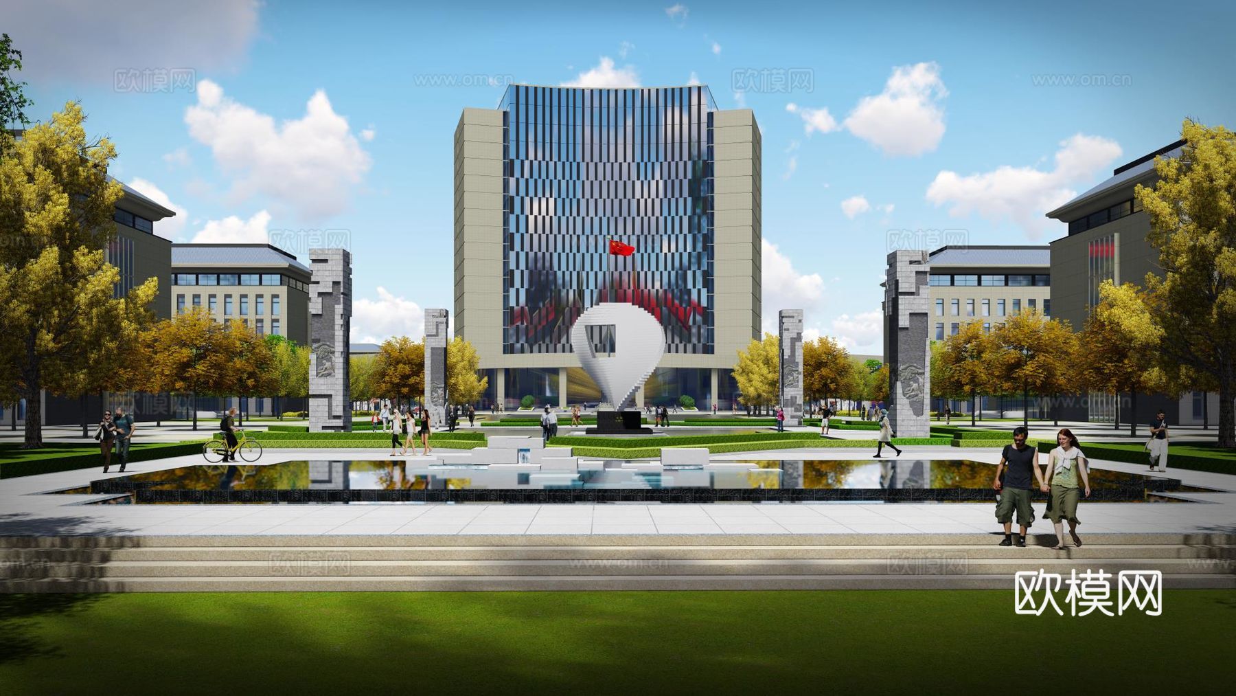 新中式学校大学校园su模型下载
