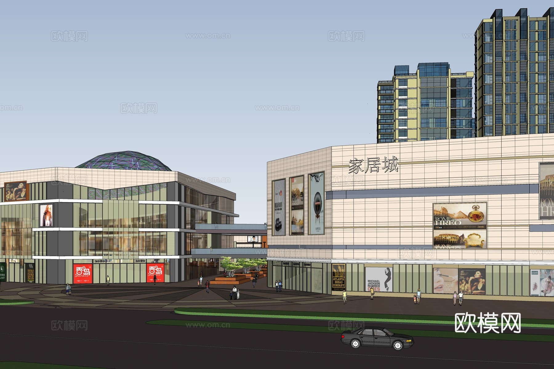 现代商业综合体外观su模型下载