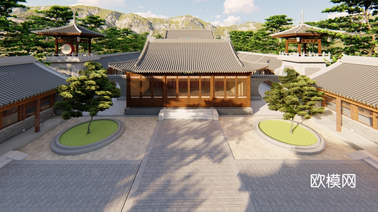 中式古建寺庙su模型下载