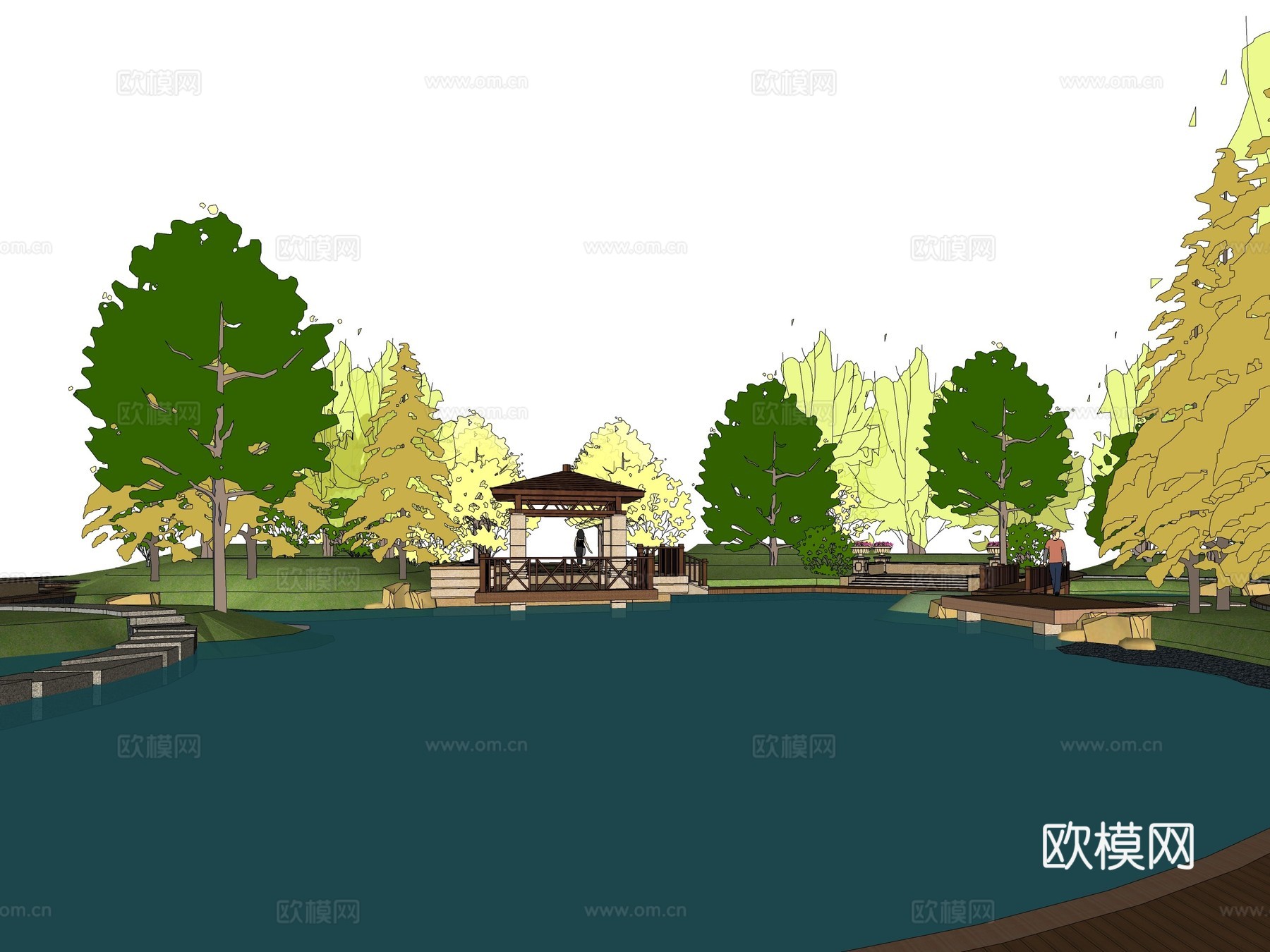 现代滨水公园景观su模型下载